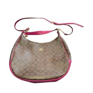 Coach Signature Harley Hobo Brown and Fushia Women's Hand Bag Purse